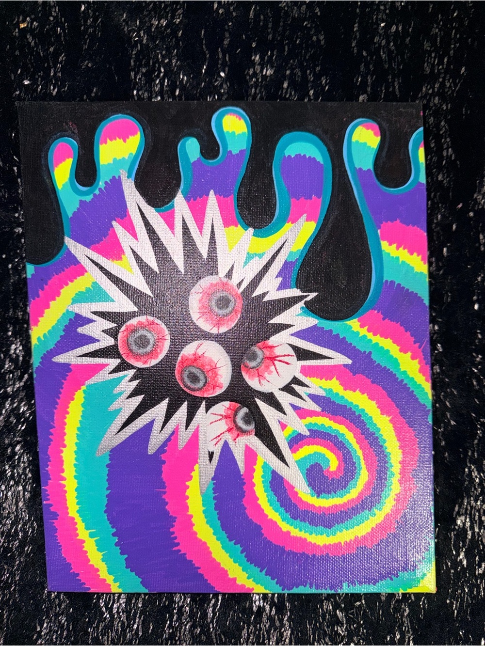 Psychedelic Eye Burst Canvas - Neon Rainbow Art